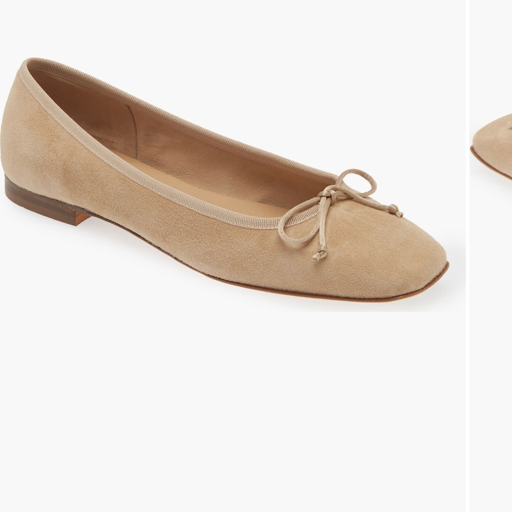 ANN MASHBURN Tan Flats with Bow and Rounded Toe